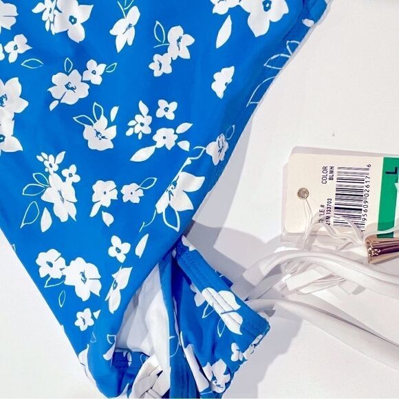 ANNE COLE Blue FloralStretch Adjustable Coverage Tie Bikini Swimsuit Bottom - Picture 8 of 10